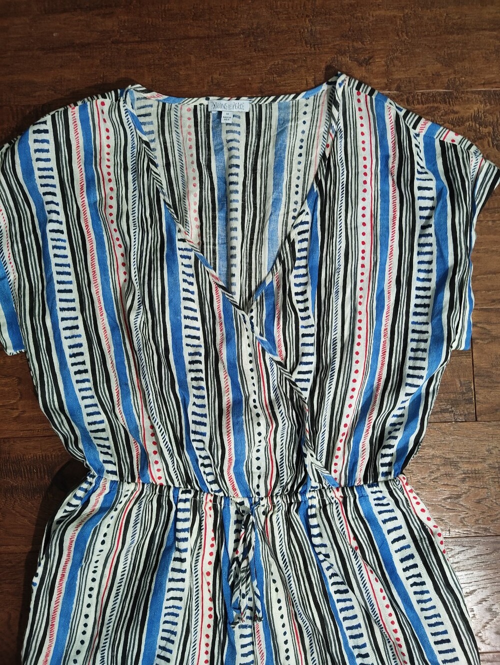 Patrons of Peace Striped Boho Romper M Blue Black Festival Cover-Up - Picture 4 of 8